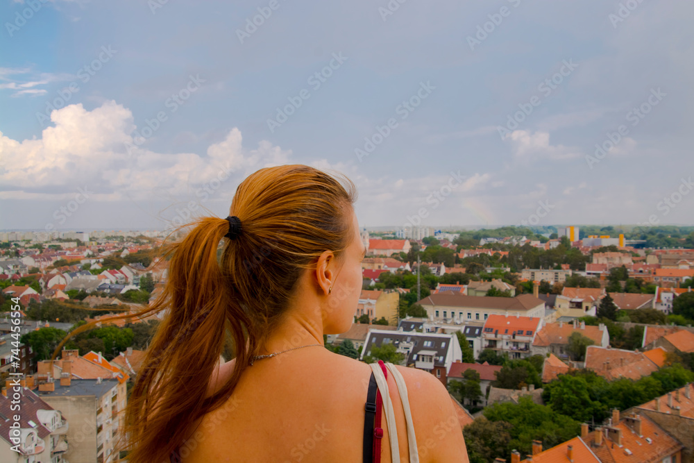 Young woman in the water tower in Szeged