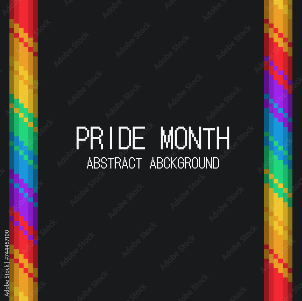 Pride Rainbow Metallic Colored Pipe Template Frame, Pixel Art Rendered, Black Background