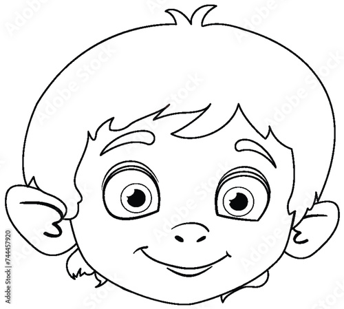 Black and white line drawing of a happy child.