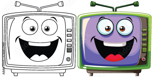 Two smiling animated TVs with vibrant colors