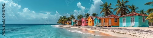 colorful beach houses by the sea on the ocean caribbean
