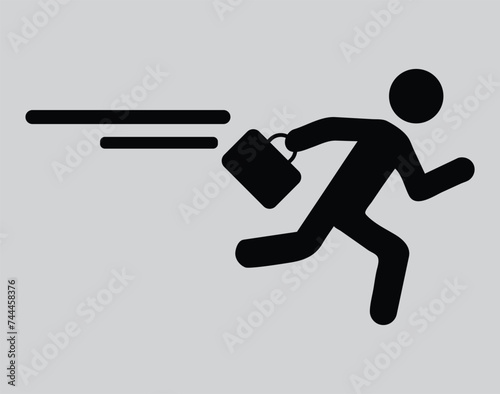 Business man with briefcase running fast with waving necktie. Late business person rushing in a hurry to get on time. Flat style vector character illustration isolated on white