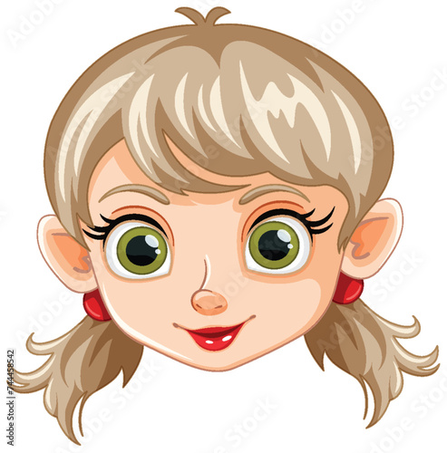 Cute elf character with big green eyes and earrings.