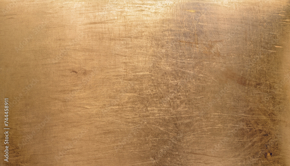 Brushed surface of brass, old plate of copper texture; the view from the top