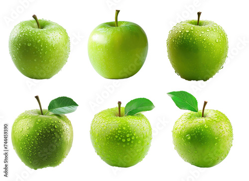 Set of green apple, on transparency background PNG
