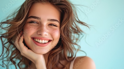 The girl's joyful smile illuminates the photo, revealing her beautiful, meticulously-cared-for teeth.
