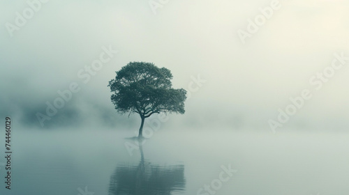 A thought-provoking image symbolizing World Mental Health Day  with a solitary tree standing tall amidst a foggy landscape  conveying the importance of mental well-being and resilience.