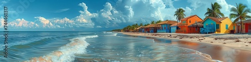 colorful beach houses by the sea on the ocean caribbean