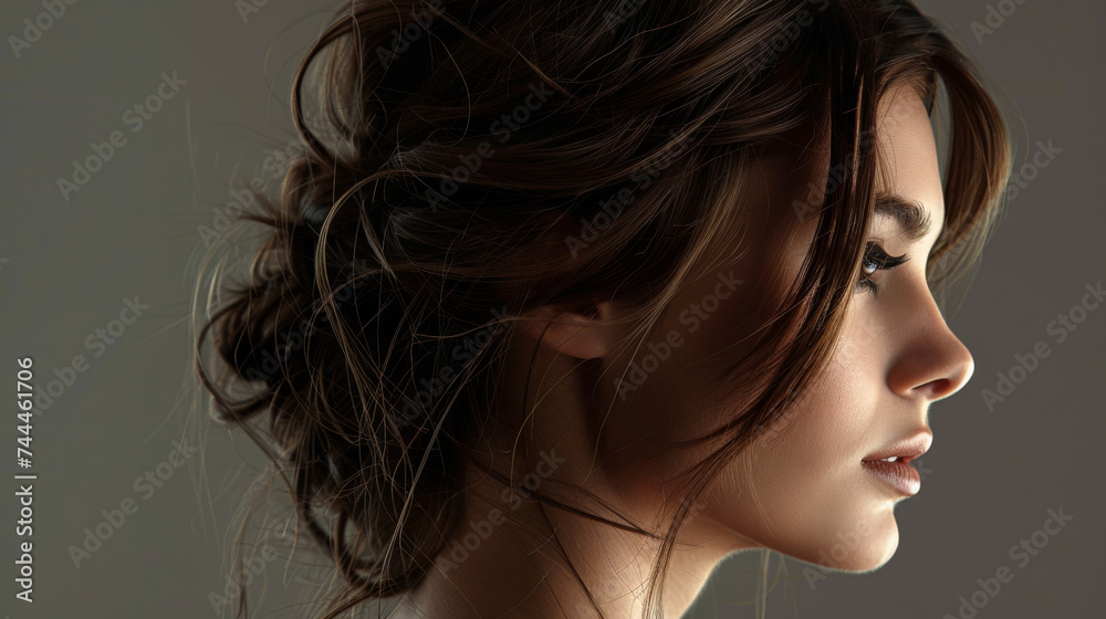 profile view of a young woman with a natural makeup look profile view of a young woman with a natural makeup look