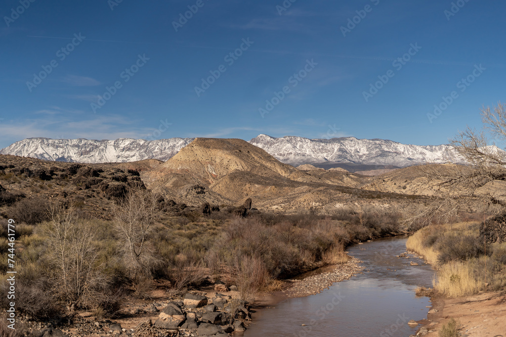 View of River in La Verkin St George Utah Outside Sunny Winter Zion Desert Land