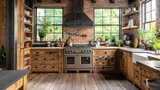 Farmhouse Kitchen Interior Design with Wooden Cabinets and Sink