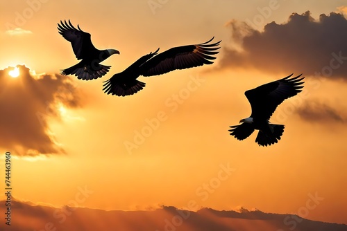 birds in sunset