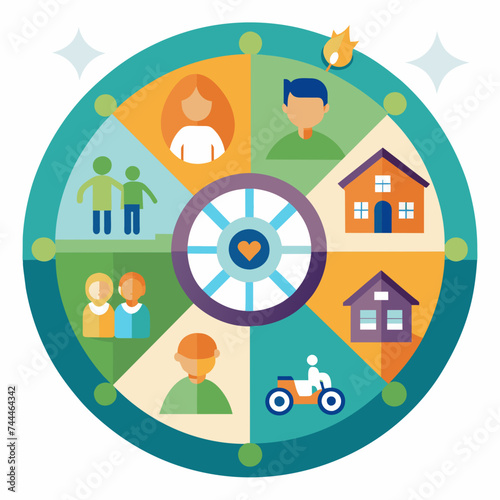 Wheel of support with different community services and resources. vektor illustation