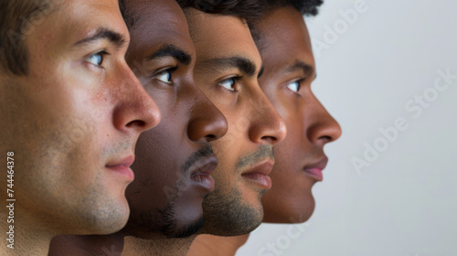 side profile of three men of different ethnicities