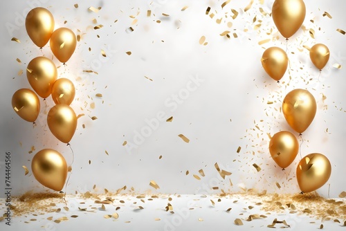 Red and black balloons gold confetti glCelebration banner with gold confetti and balloons,Gold confetti celebration party banner with Gold balloons background anniversary graduation retirement holiday
