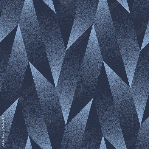 Crystal Structure Posh Geometric Seamless Pattern Trend Vector Blue Abstract Background. Stylish Half Tone Art Illustration for Textile. Chic Fancy Graphics Abstraction Wallpaper Dot Work Texture