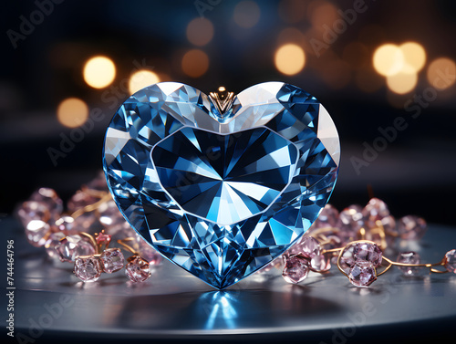 Heart-Shaped Blue Diamond Pendant Necklace. Love Pendant