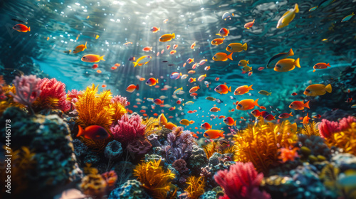 VR Mockup of a Colorful and Amazing Underwater World with Fish and Coral