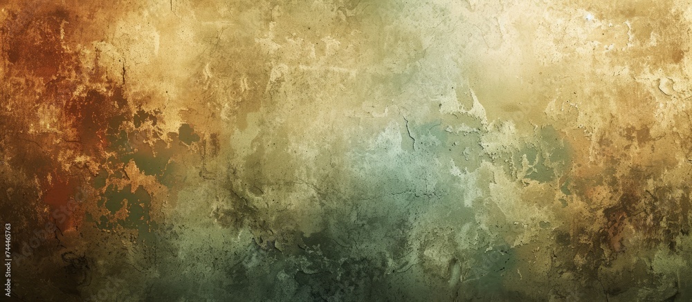 Obraz premium A close-up of a painting with a blurred background showcasing tints and shades of peach and darkness. The artwork is mounted on wood, featuring intricate patterns and delicate brush strokes.