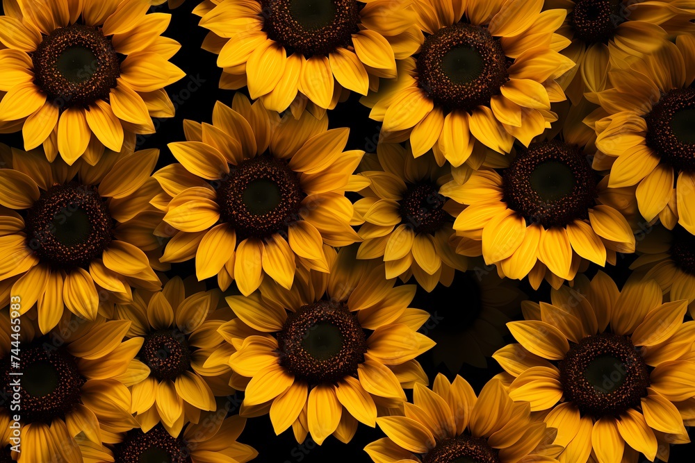 Sunflower heads seen from above, their golden disks forming a cheerful border for your words. Sunflower heads seen from above, their golden disks forming a cheerful border for your words.