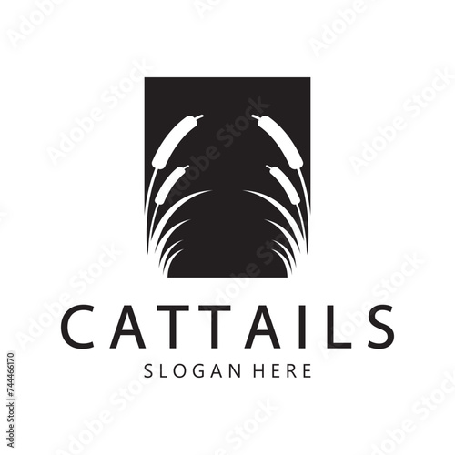 cattails or river reed grass plant logo design, aquatic plants, swamp, wild grass vector