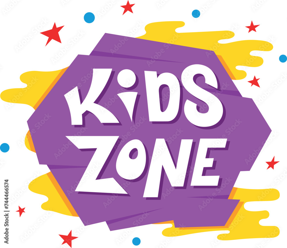 Fototapeta premium Kids zone banner childish entertainment area with bright confetti and spot design template vector