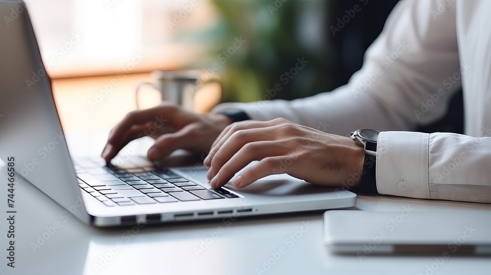 Close-up Portrait Typing on Laptop: Office Work, Facebook Chat, Website Meeting, Blogger, Journalist, Online Job Ideas Close-up Portrait Typing on Laptop: Office Work, Facebook Chat, Website Meeting, Blogger, Journalist, Online Job Ideas