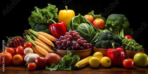 A vibrant display of assorted fruits and vegetables  colorful and nutritious. Concept Food Photography  Healthy Eating  Vibrant Colors  Fresh Produce  Nutrition Benefits