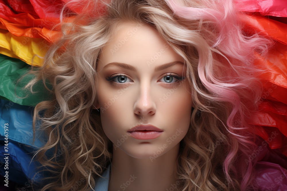 Fototapeta premium Capturing the essence of individuality and celebration, this close-up showcases the face of a transgender person adorned with colorful elements