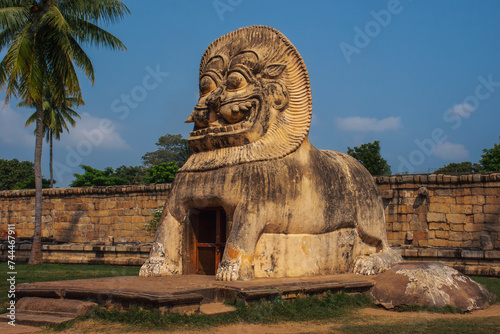 Massive lion statue at Brihadisvara Temple, Gangaikonda Cholapuram, Jayankondam, Tamil Nadu, India