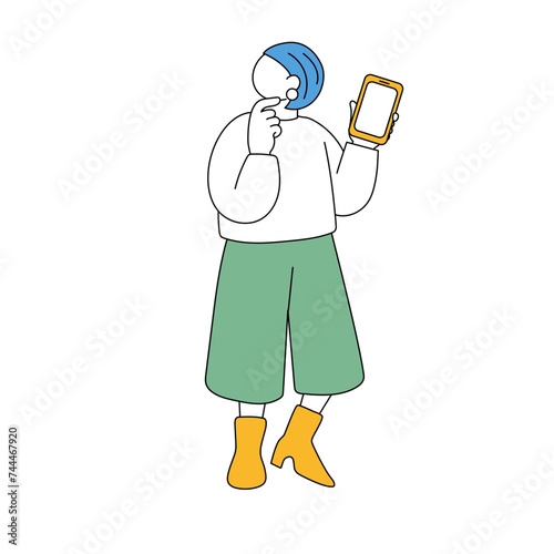 スマートフォンを持つシンプルな女性のイラスト
