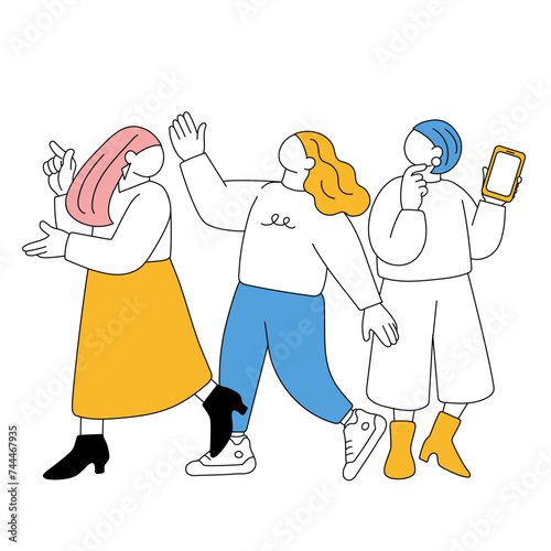 おしゃべりを楽しむ若い女性のシンプルなイラスト
