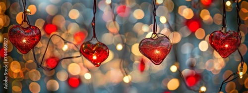 Galand of heart shaped lights with bokeh background. Saint valentine background  photo