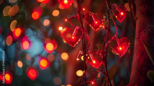 Galand of heart shaped lights with bokeh background. Saint valentine background  photo