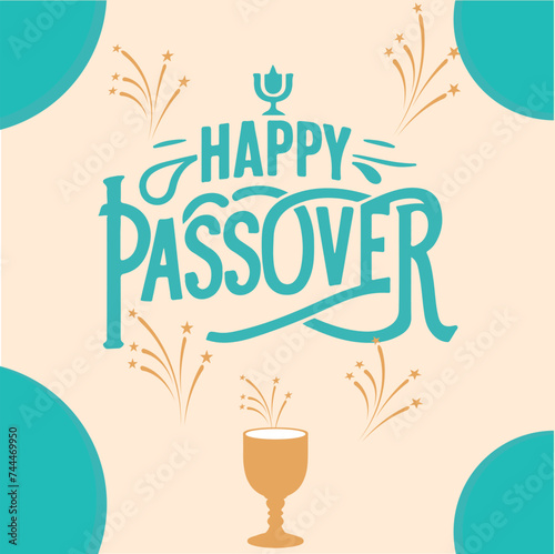 happy Passover text post banner. hand drawing lettering square template background Vector illustration