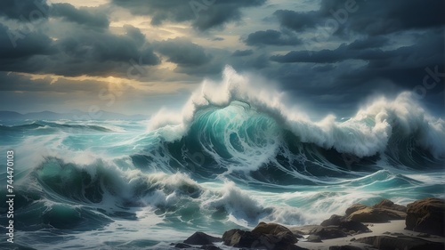 Sea waves sketch. Storm wave, vintage tide and ocean beach storms hand drawn vector illustration set © QasimAli
