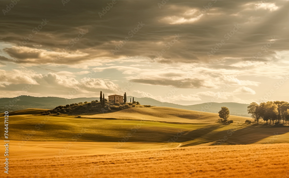 Naklejka premium Hügelige Landschaft in der Toskana, Italien, Europa, Generative AI