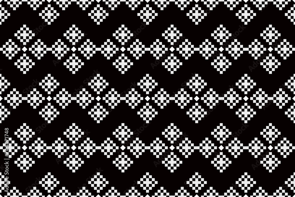 Black and white seamless knitted pattern.Design for fabric, clothing, textile, carpet, interior, background, wrapping, wallpaper. Black and white seamless knitted pattern.Design for fabric, clothing, textile, carpet, interior, background, wrapping, wallpaper.