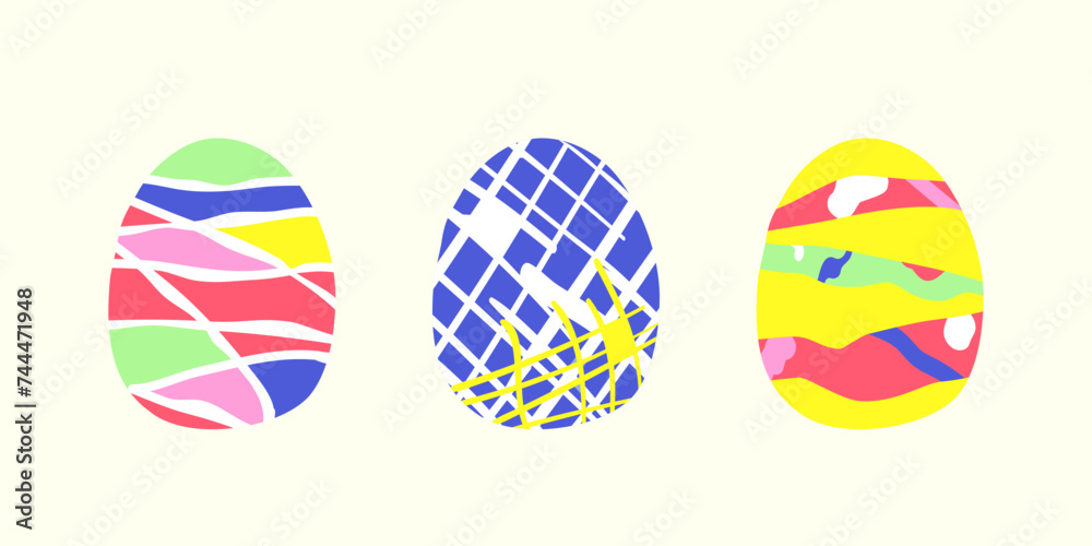 Happy easter. Set of Easter eggs. Easter symbol with abstract pattern in retro style. Vector illustration