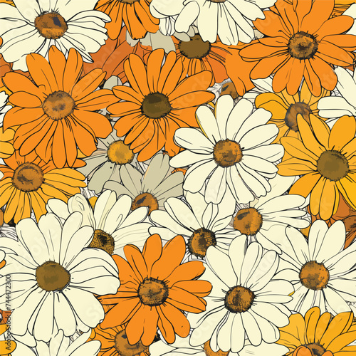 1970 Daisy Flowers HandDrawn Vector Illustration