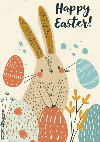 Easter card with bunny and eggs, Happy Easter card