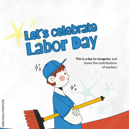 Labor Day card with a white background, featuring a worker illustration. Celebrates the contributions of workers with a message of appreciation and honor
