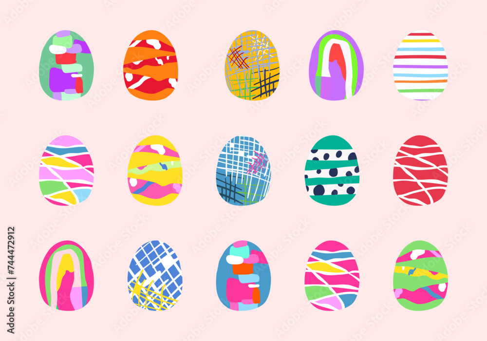 Happy easter. Set of Easter eggs. Easter symbol with abstract pattern in retro style. Vector illustration