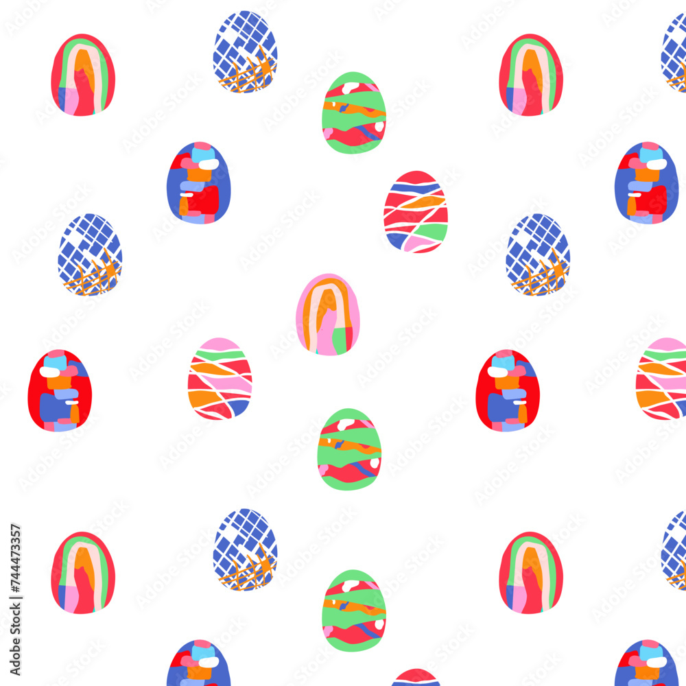Seamless pattern of Easter eggs for cards. Happy easter. Easter symbol with abstract pattern in retro style for printing on wrapping paper, invitations and textiles. Vector illustration