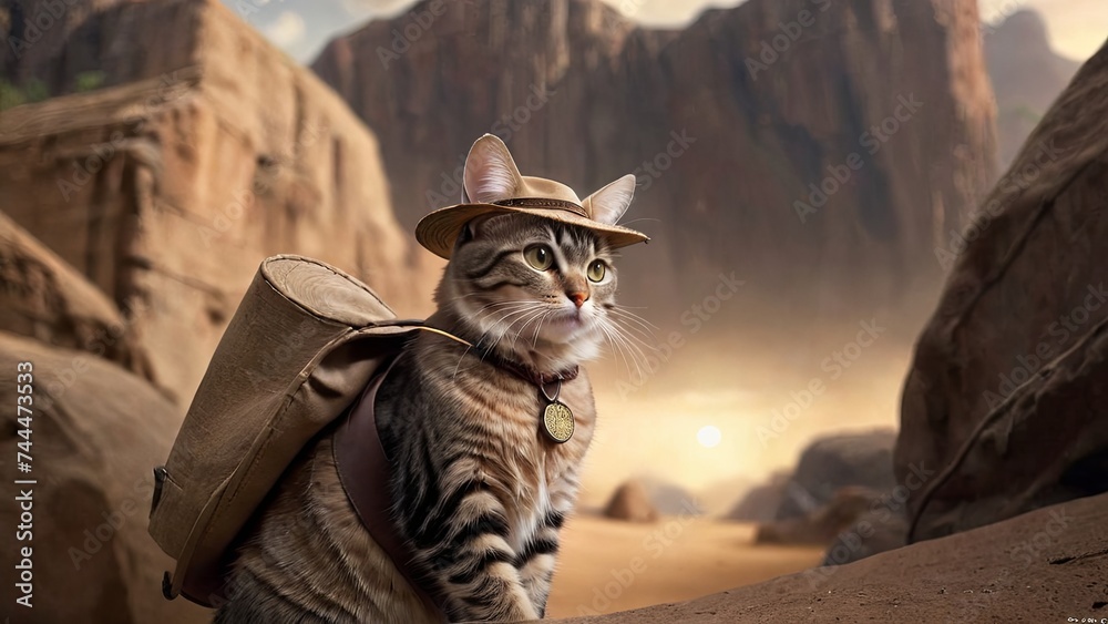 Feline Explorer: Adventure Awaits in the Canyon - obrazy, fototapety, plakaty 