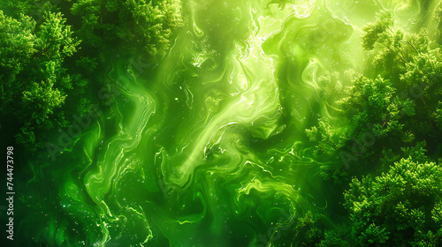 Fluid green and blue abstract art, a creative mix of ink and water, evokes fantasy and motion in a vibrant texture