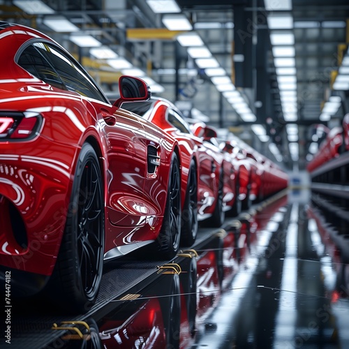 Red high Performance sports Cars parked in a raw at manufacturing factory © Mohsin