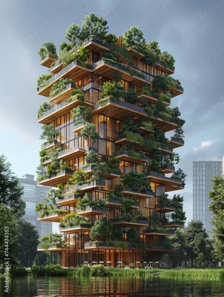 Towering Building Covered in Lush Plants