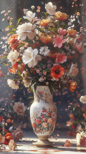Step into a realm of AI-inspired magnificence as a captivating image showcases a vase overflowing with blooms, their lifelike appearance a power of digital artistry.