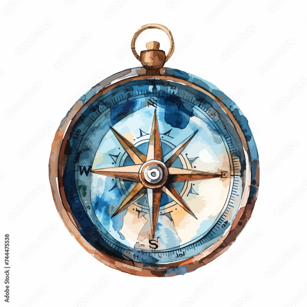 Compass vintage watercolor isolated on white background